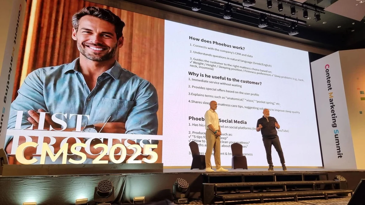 Speakers presenting a digital human at CMS 2025